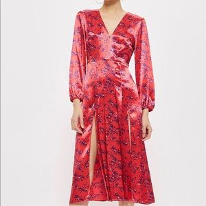 Topshop Silky Floral Double Slit Dress
